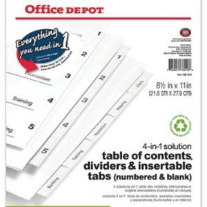 Office Depot Brand Ultra Index 4-In-1 Solution Table Of Contents 5 tab